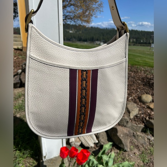 COACH 1941 Emery Varsity Stripe Glovetanned Pebble Leather Crossbody in Chalk - Picture 2 of 13